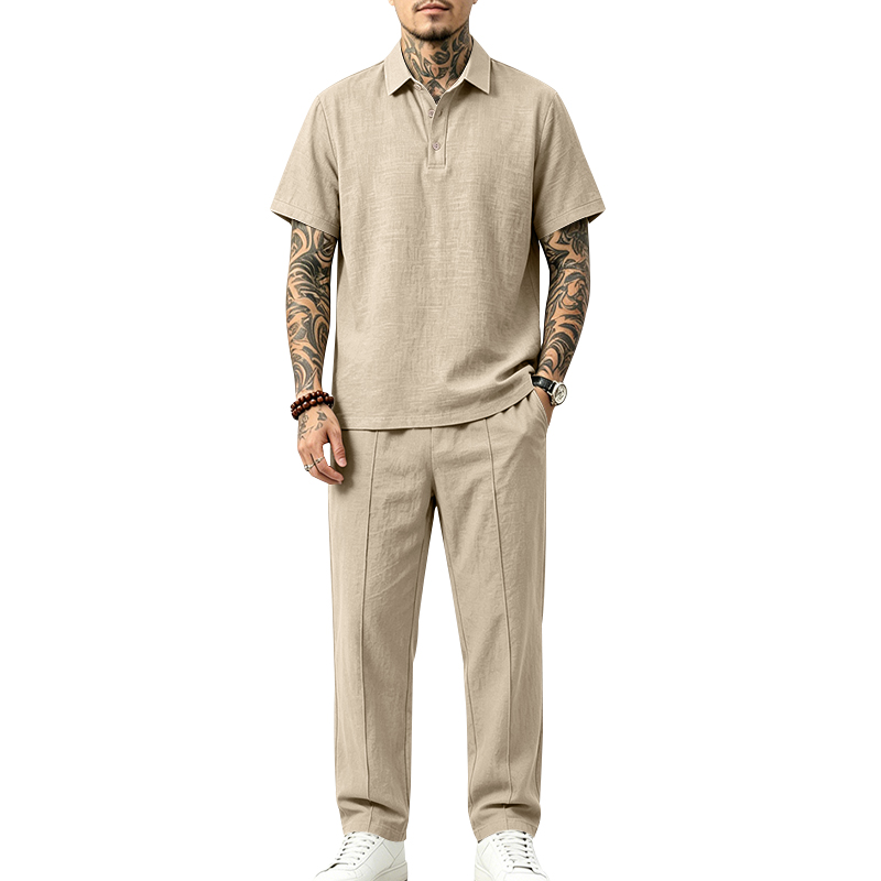 Short Linen Drawstring - Men's 2 Piece Polo Set Short